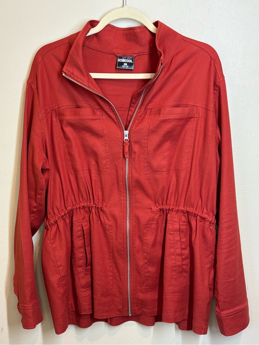 32 Degrees Cool Rust Zip-Front Drawstring Waist Linen Blend Jacket, Large